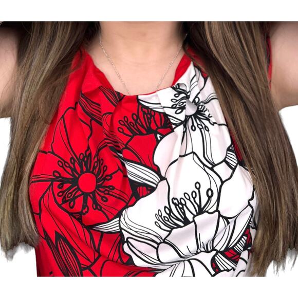 CATO Hawaiian DRESS Womens MED Red White Hibiscus Flowers Sun Slip Sleeveless - Picture 4 of 11